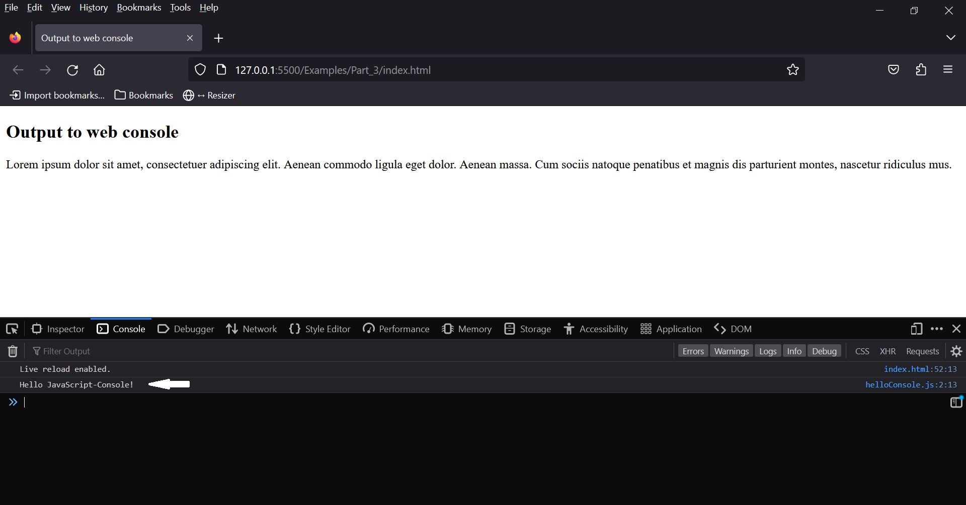 console.log Preview